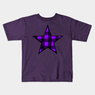 Purple and Black Buffalo Plaid Star Kids T-Shirt